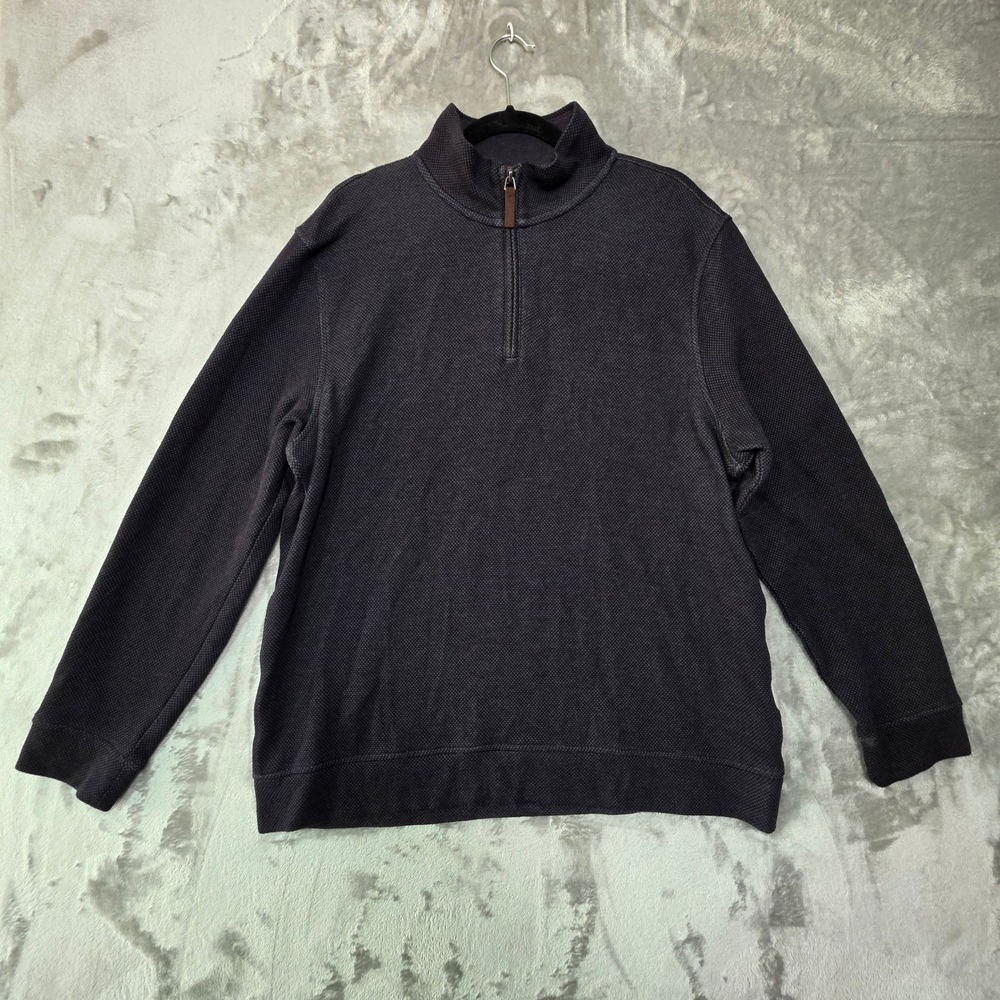 Club Room Mens Quarter Zip Pullover Sweater Charcoal Gray Waffle Knit Large